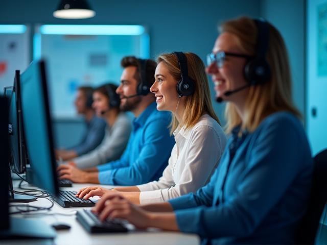 Team im Support-Center bei der Bearbeitung von Kundenanfragen